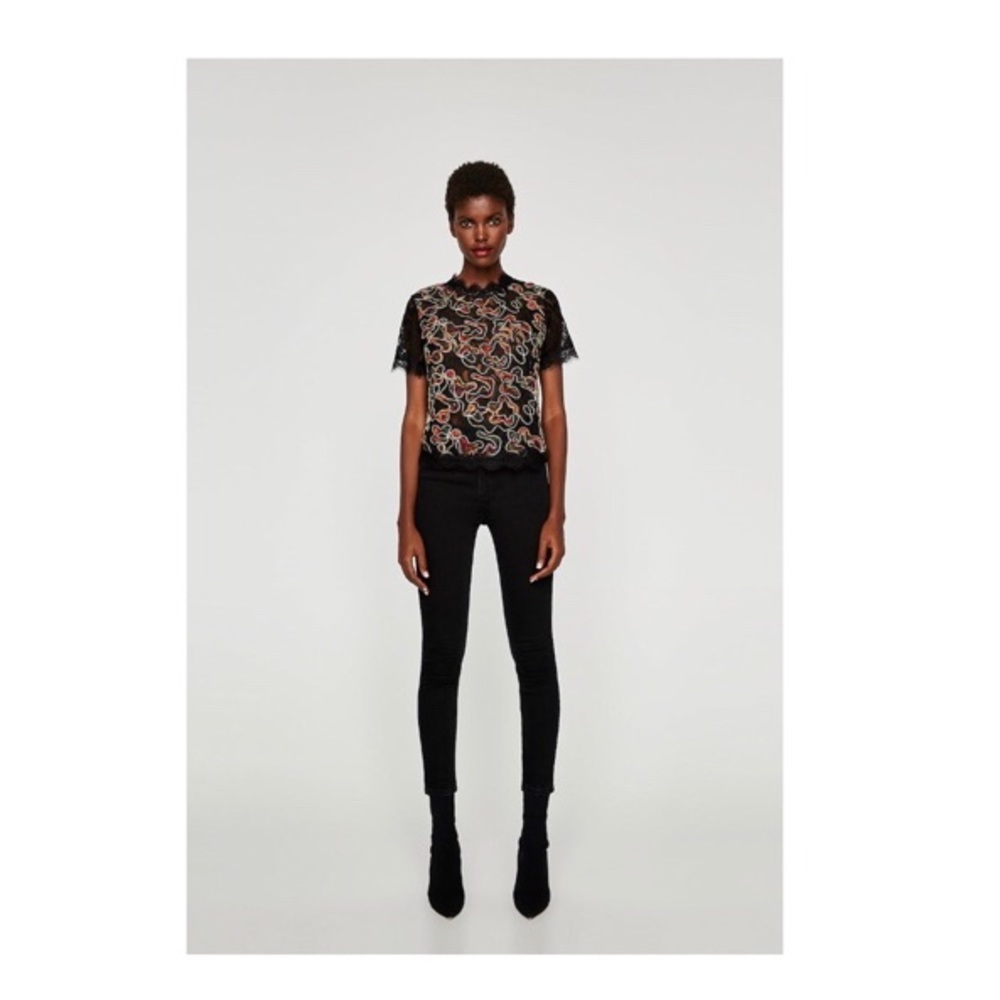 ✨nwt!✨zara black lace floral top - Picture 6 of 15